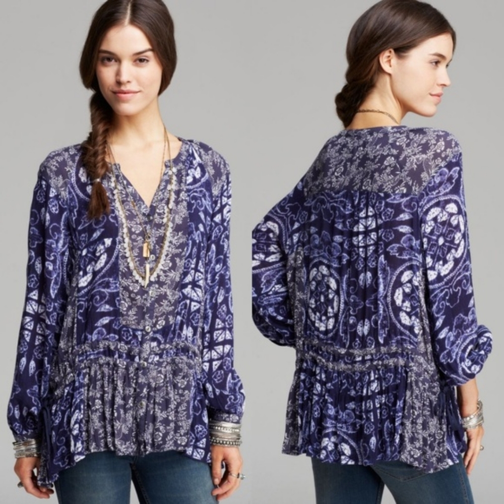 Free People Tunic Indigo Tie Dye